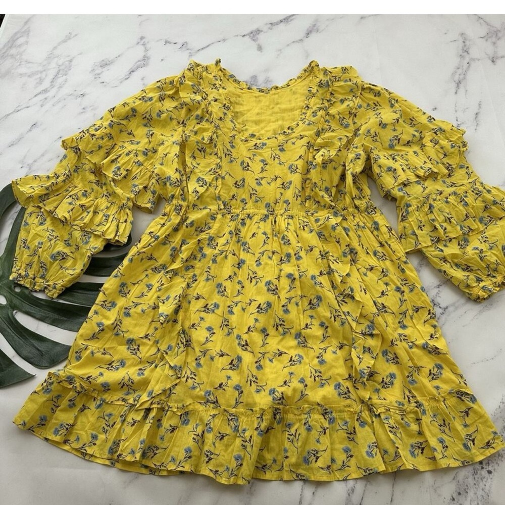 HAPPY NATURE by Kate Hudson Yellow Floral Ruffle Dress Size M. Great condition
